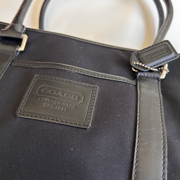 Coach canvas extra large weekender canvas black tote leather trim double zipper - Picture 5 of 14